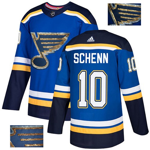 Adidas Blues #10 Brayden Schenn Blue Home Authentic Fashion Gold Stitched NHL Jersey